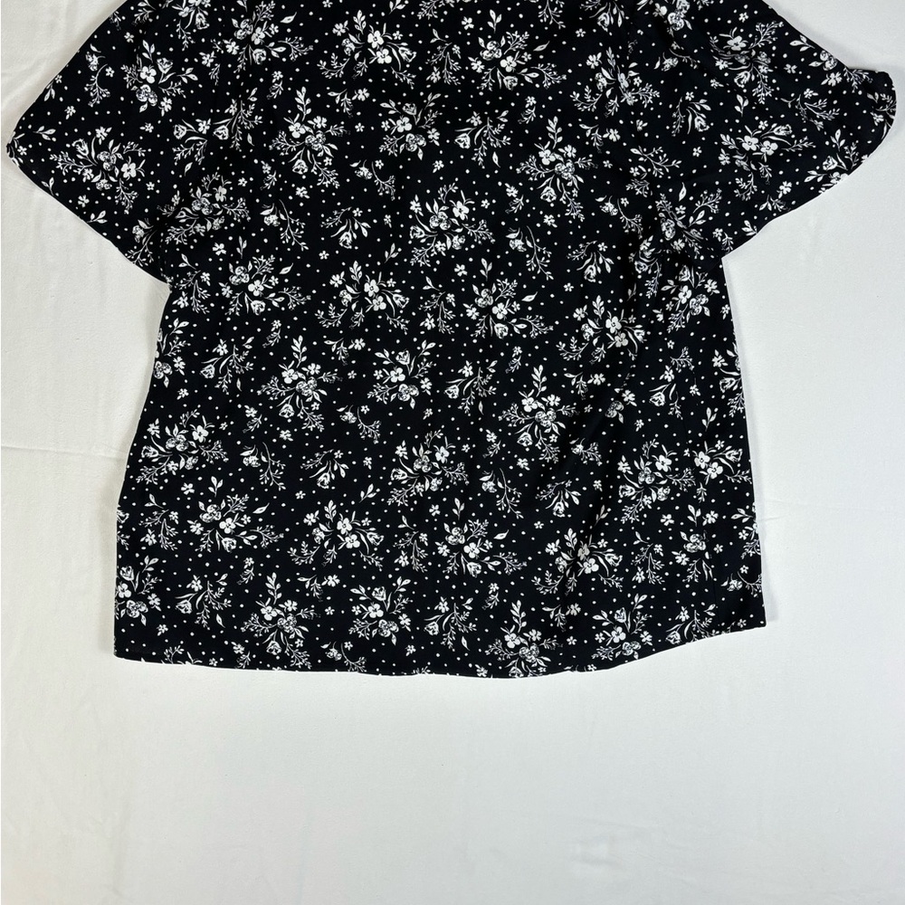 LC Lauren Conrad Black White Floral Tie Neck Blouse Size Large - Picture 7 of 8